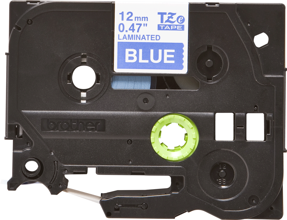 Oryginalna taśma TZe-535 firmy Brother – biały nadruk na niebieskim tle, 12mm szerokości 2